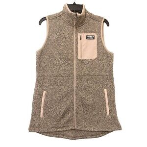 NWT LL BEAN Boulder Tan Sweater Fleece Long Vest Full Zip Pockets Women's S Reg